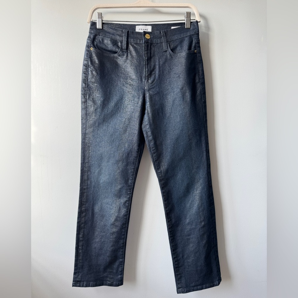 FRAME Le High Straight Indigo Lizard Coated Jeans - Size 27 - Rare Luxury